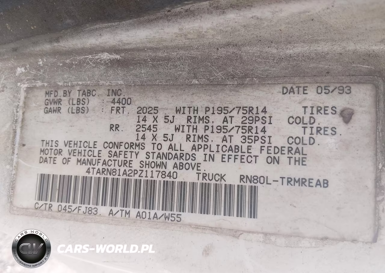 1993 Toyota Pickup 1-2 Ton Short Whlbase Stb VIN:4TARN81A2PZ117840 - 9
