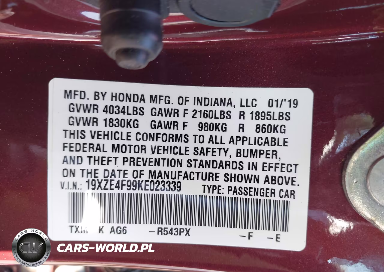 2019 Honda Insight Touring VIN:19XZE4F99KE023339 - 9
