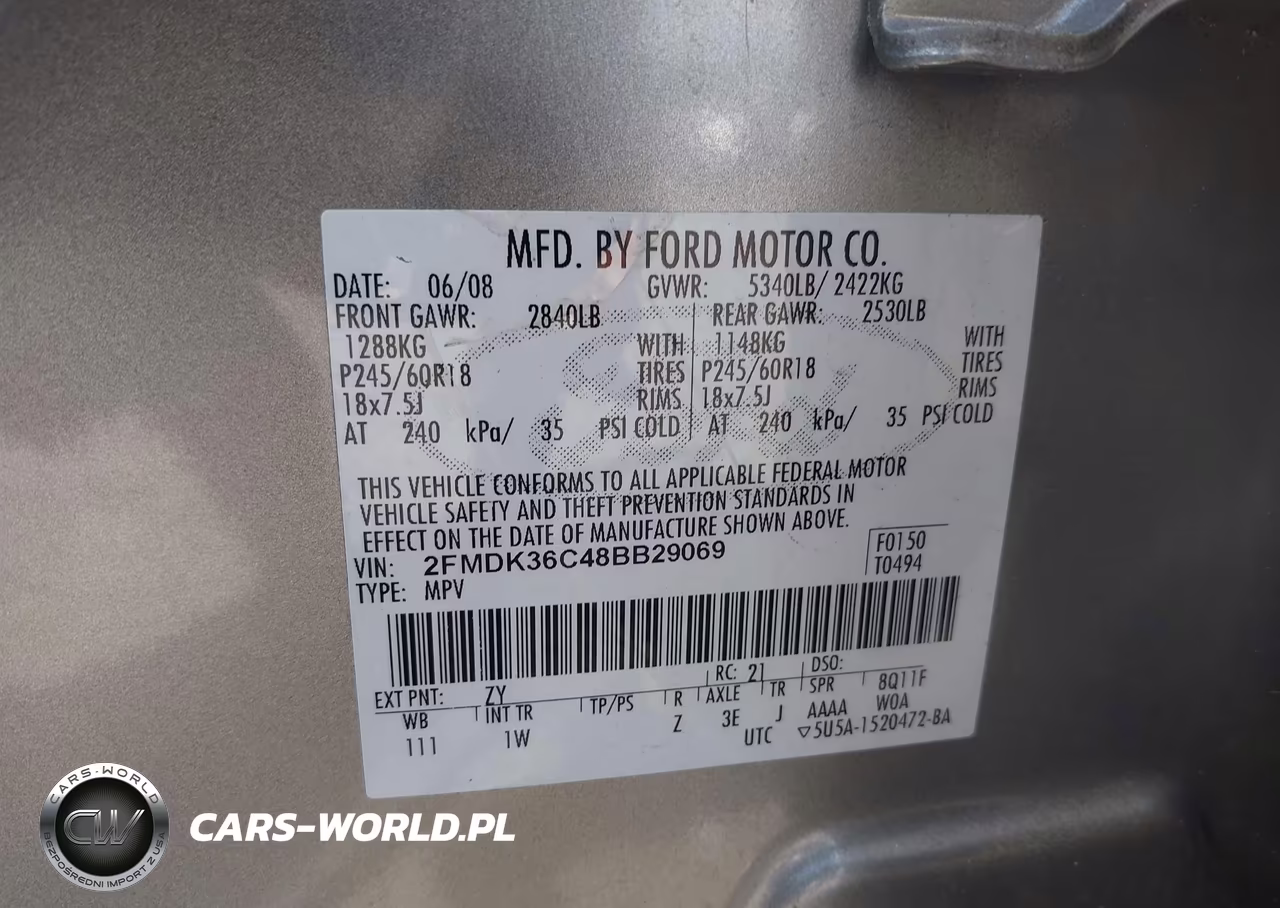 2008 Ford Edge Se VIN:2FMDK36C48BB29069 - 9
