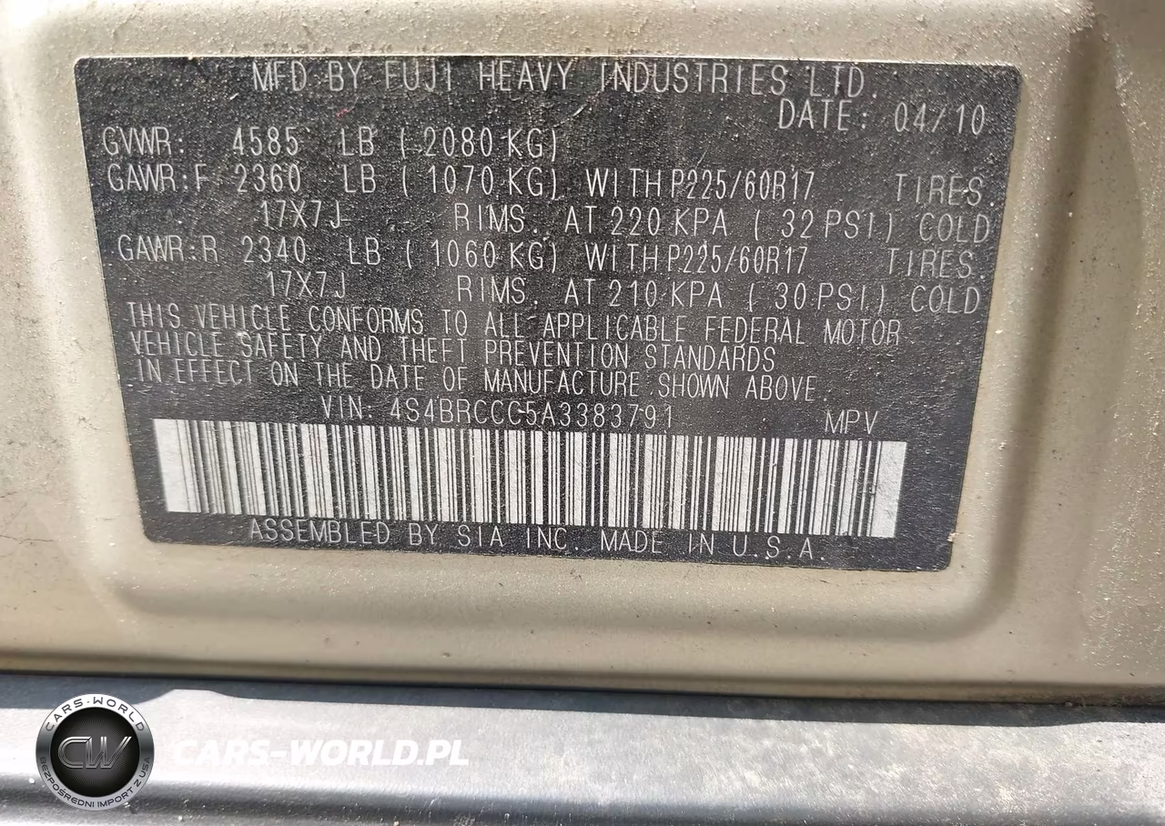 2010 Subaru Outback 2.5I Premium VIN:4S4BRCCC5A3383791 - 9