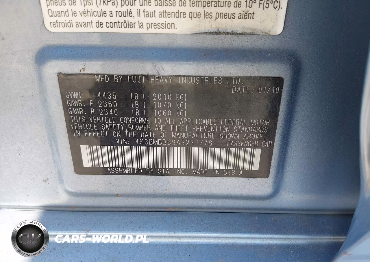 2010 Subaru Legacy 2.5I Premium VIN:4S3BMBB69A3231778 - 9