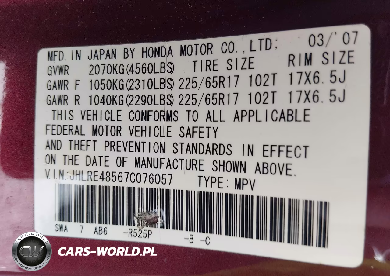 2007 Honda Cr-V Ex VIN:JHLRE48567C076057 - 9