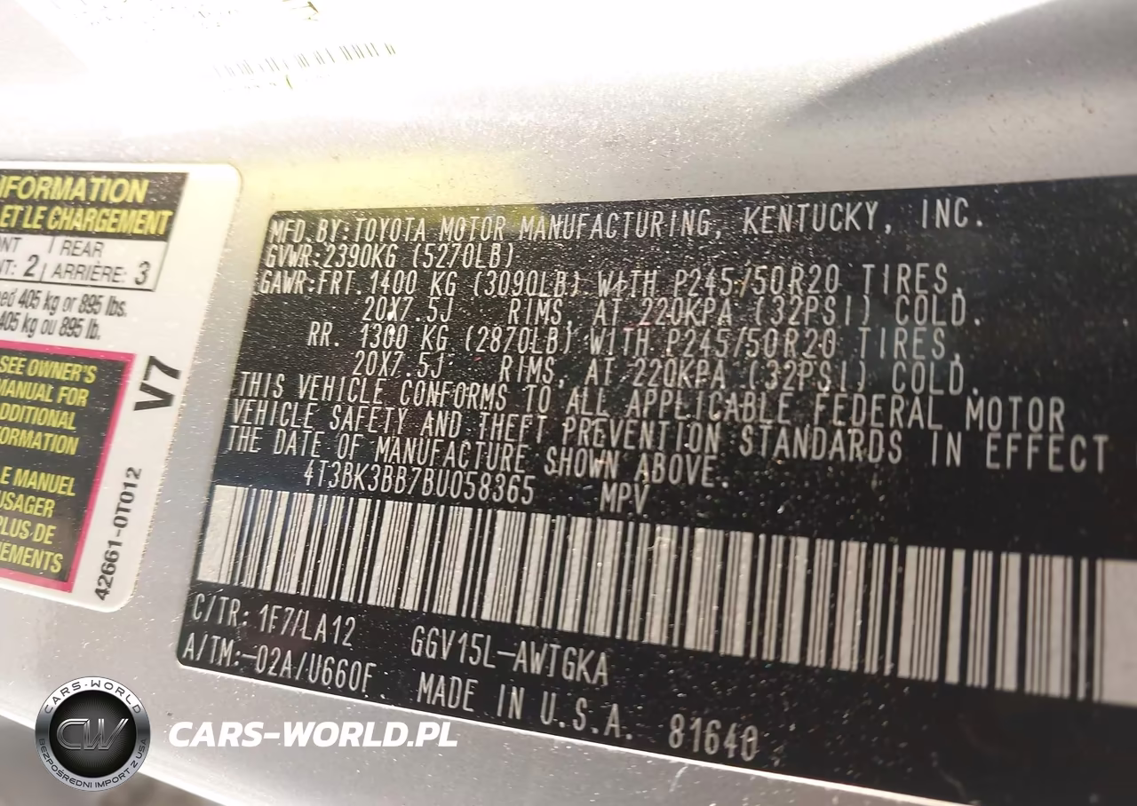 2011 Toyota Venza Base V6 VIN:4T3BK3BB7BU058365 - 9
