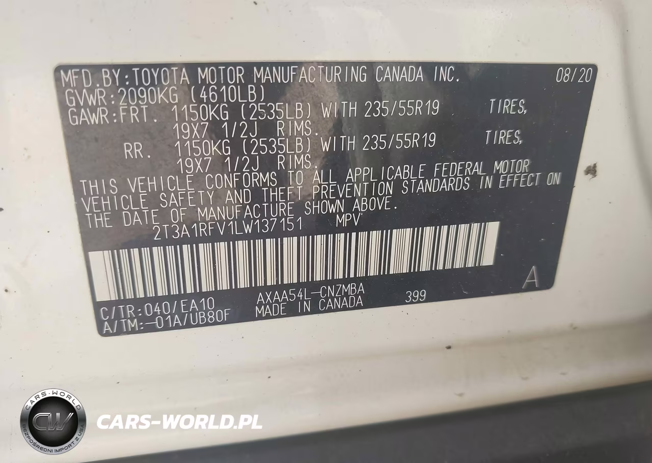 2020 Toyota Rav4 Xle Premium VIN:2T3A1RFV1LW137151 - 9