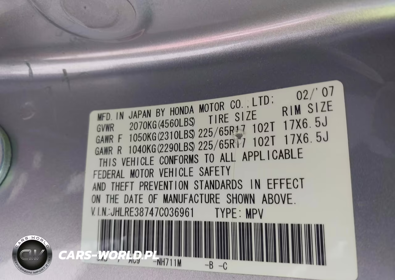 2007 Honda Cr-V Ex-L VIN:JHLRE38747C036961 - 9