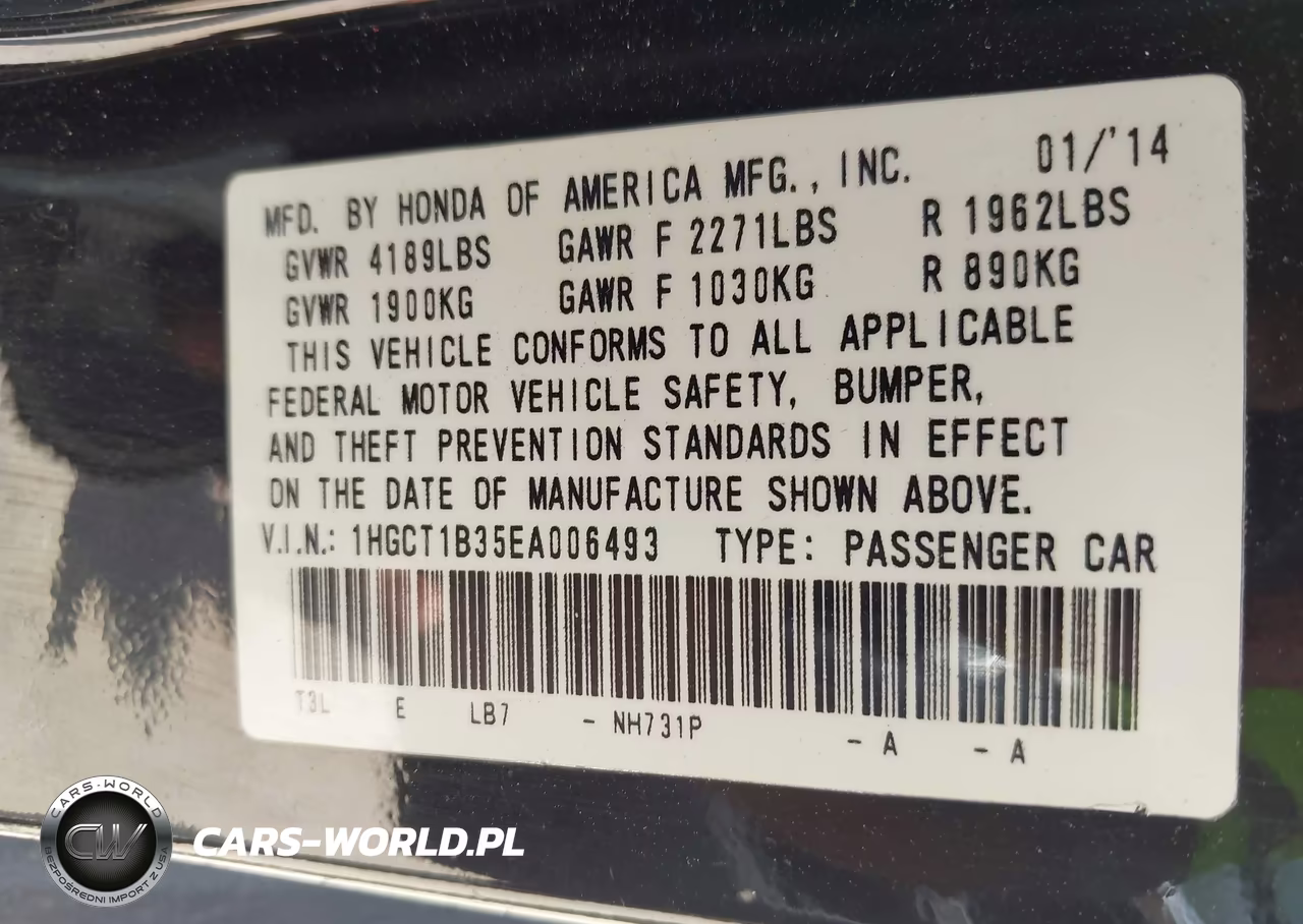 2014 Honda Accord Lx-S VIN:1HGCT1B35EA006493 - 9