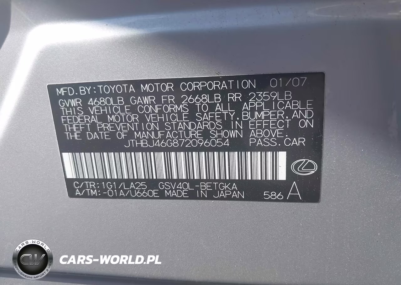 2007 Lexus Es 350 VIN:JTHBJ46G872096054 - 9