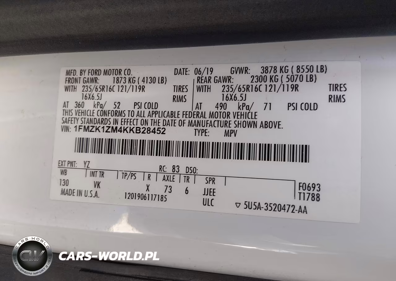 2019 Ford Transit-150 Xl VIN:1FMZK1ZM4KKB28452 - 9