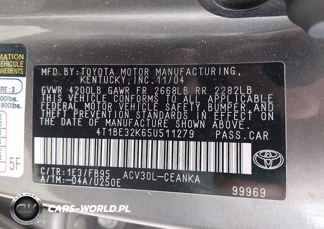 2005 Toyota Camry Le VIN:4T1BE32K65U511279 - 9