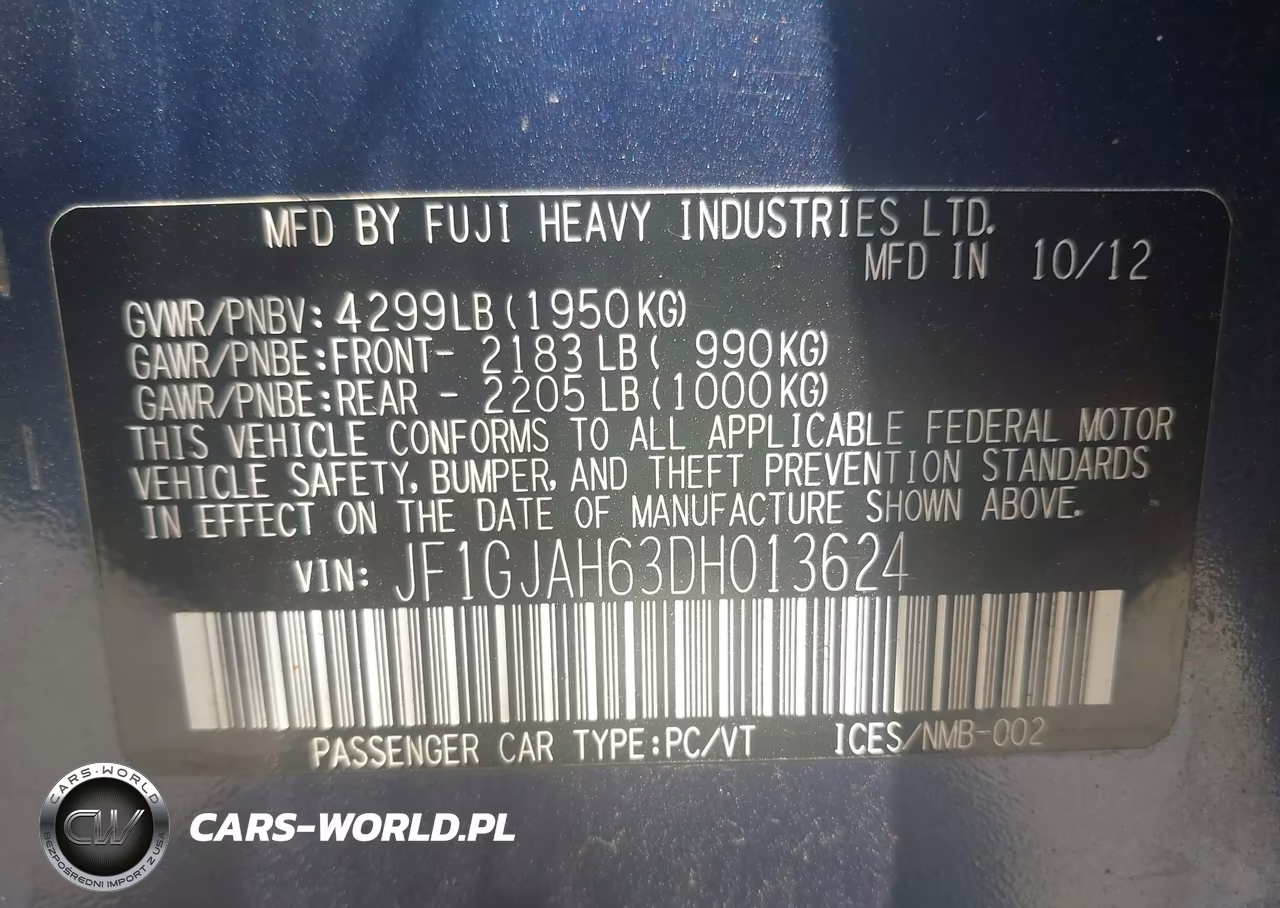 2013 Subaru Impreza 2.0I Limited VIN:JF1GJAH63DH013624 - 9