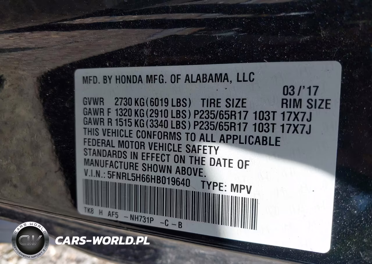 2017 Honda Odyssey Ex-L VIN:5FNRL5H66HB019640 - 9