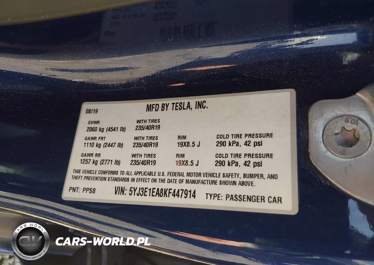 2019 TESLA MODEL 3 LONG RANGE-MID RANGE-STANDARD RANGE-STANDARD RANGE PLUS VIN:5YJ3E1EA8KF447914 - 9