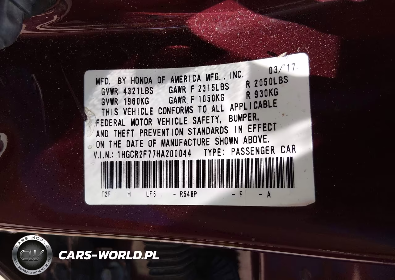 2017 Honda Accord Ex VIN:1HGCR2F77HA200044 - 9