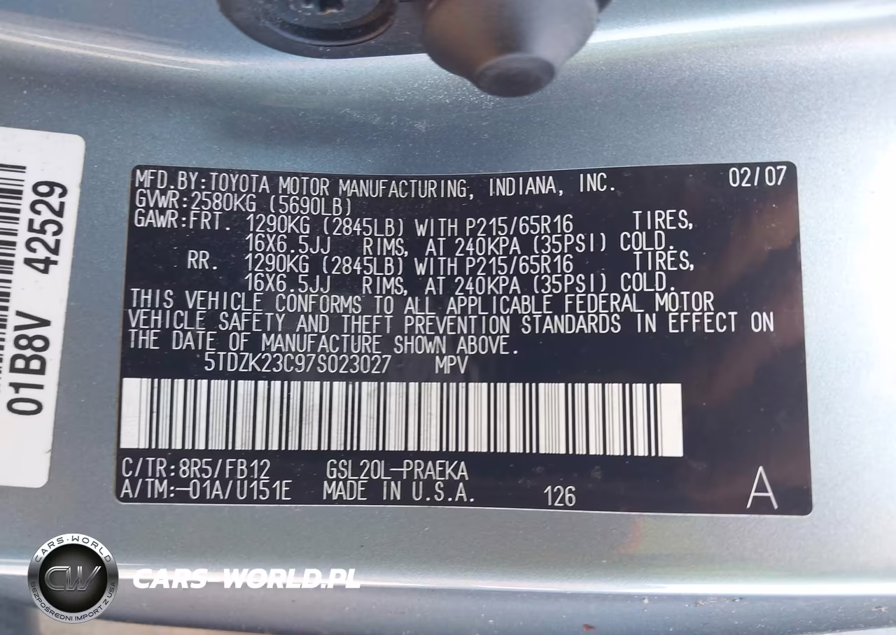 2007 Toyota Sienna Ce VIN:5TDZK23C97S023027 - 9