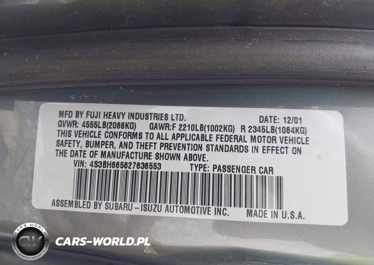 2002 Subaru Outback VIN:4S3BH665627636553 - 9