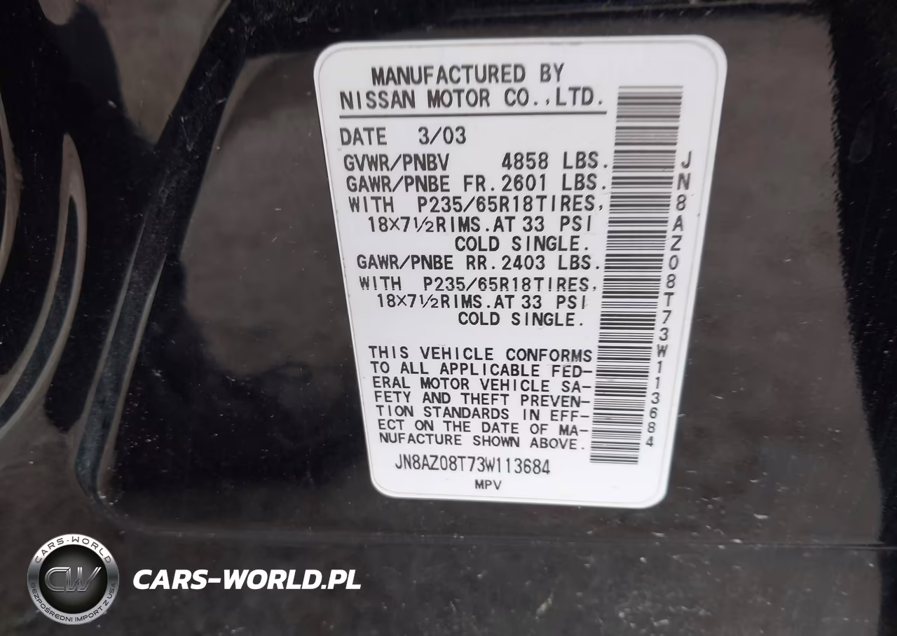 2003 Nissan Murano Se VIN:JN8AZ08T73W113684 - 9