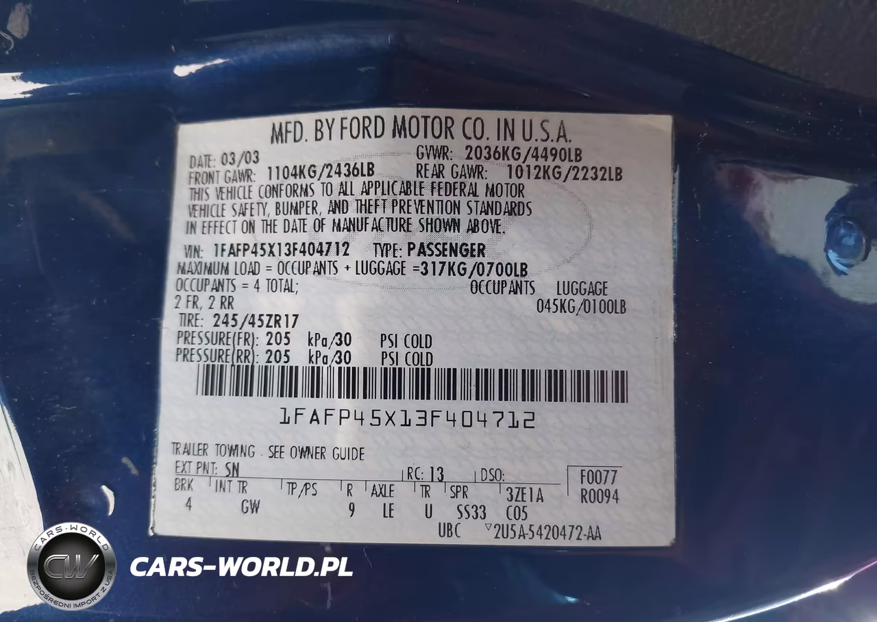 2003 Ford Mustang Gt VIN:1FAFP45X13F404712 - 9