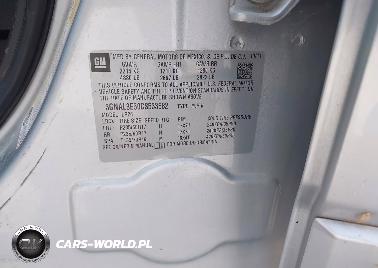 2012 Chevrolet Captiva Sport Lt VIN:3GNAL3E50CS533682 - 9