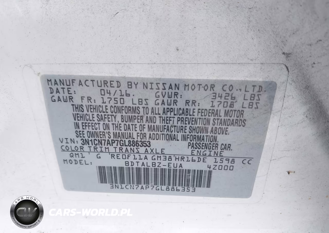 2016 Nissan Versa 1.6 S-1.6 S+-1.6 Sl-1.6 Sv VIN:3N1CN7AP7GL886353 - 9