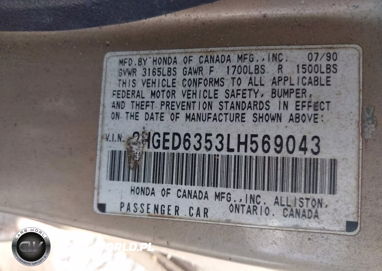 1990 Honda Civic Dx VIN:2HGED6353LH569043 - 9