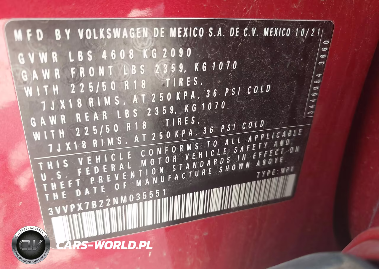 2022 Volkswagen Taos 1.5T Se VIN:3VVPX7B22NM035551 - 9