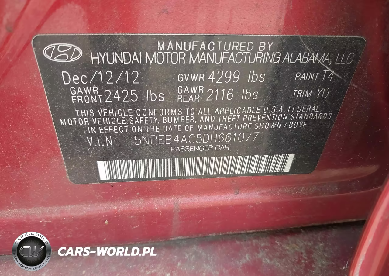 2013 Hyundai Sonata Gls VIN:5NPEB4AC5DH661077 - 9