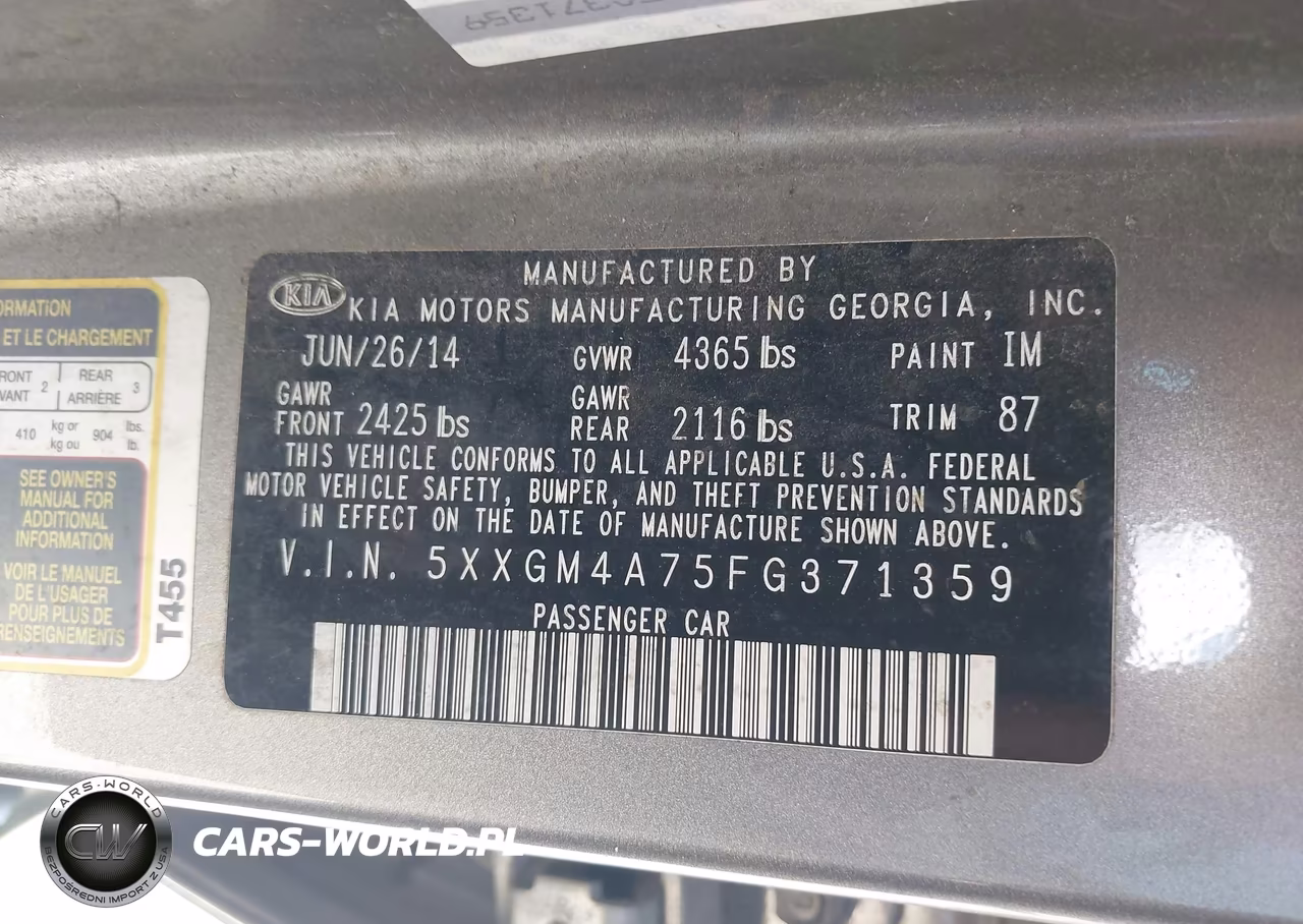 2015 Kia Optima Lx VIN:5XXGM4A75FG371359 - 9