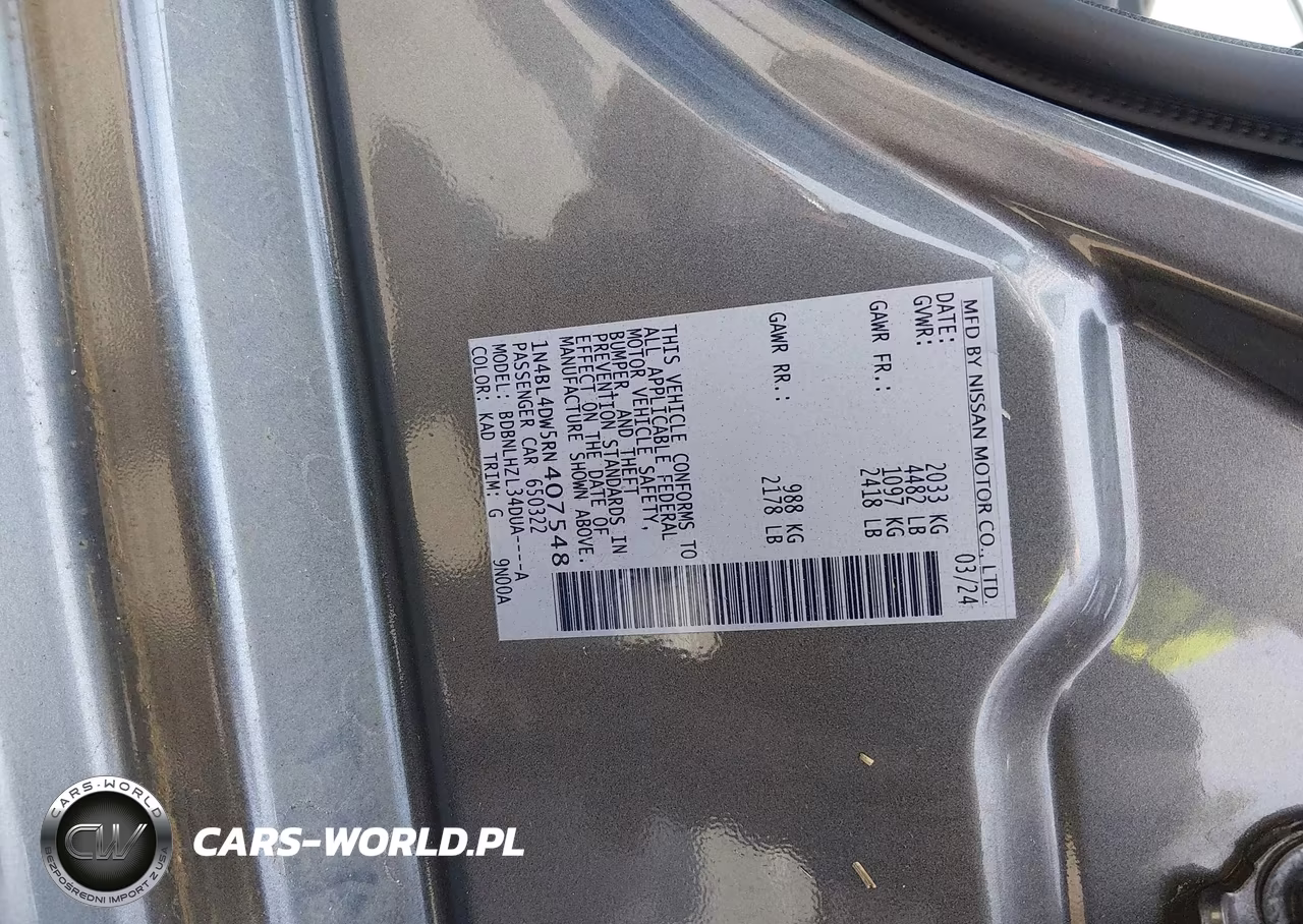 2024 Nissan Altima Sv Intelligent Awd VIN:1N4BL4DW5RN407548 - 9