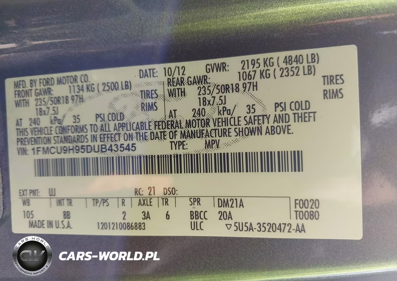 2013 Ford Escape Sel VIN:1FMCU9H95DUB43545 - 9