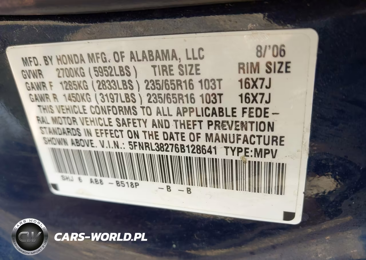 2006 Honda Odyssey Lx VIN:5FNRL38276B128641 - 9