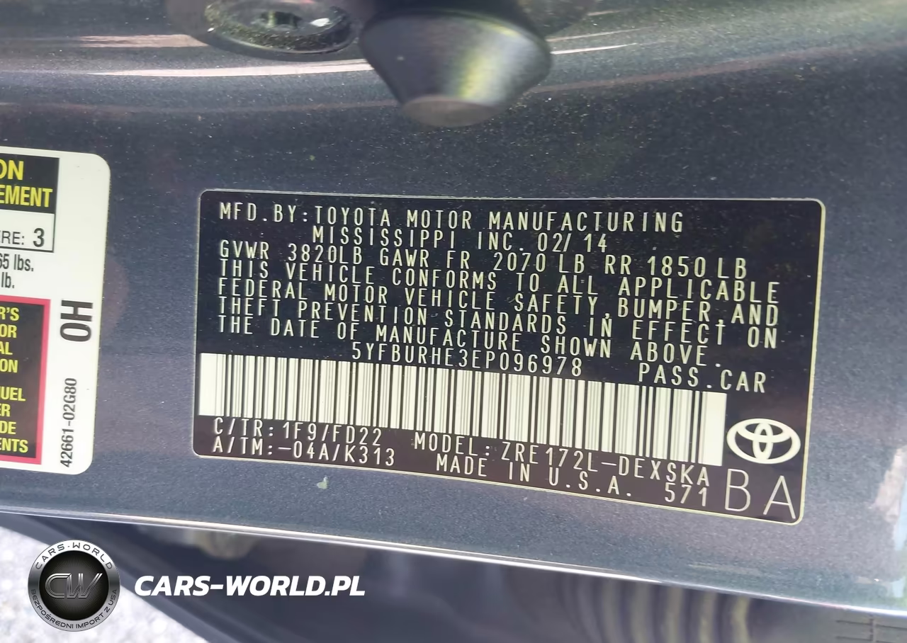 2014 Toyota Corolla S Plus VIN:5YFBURHE3EP096978 - 9