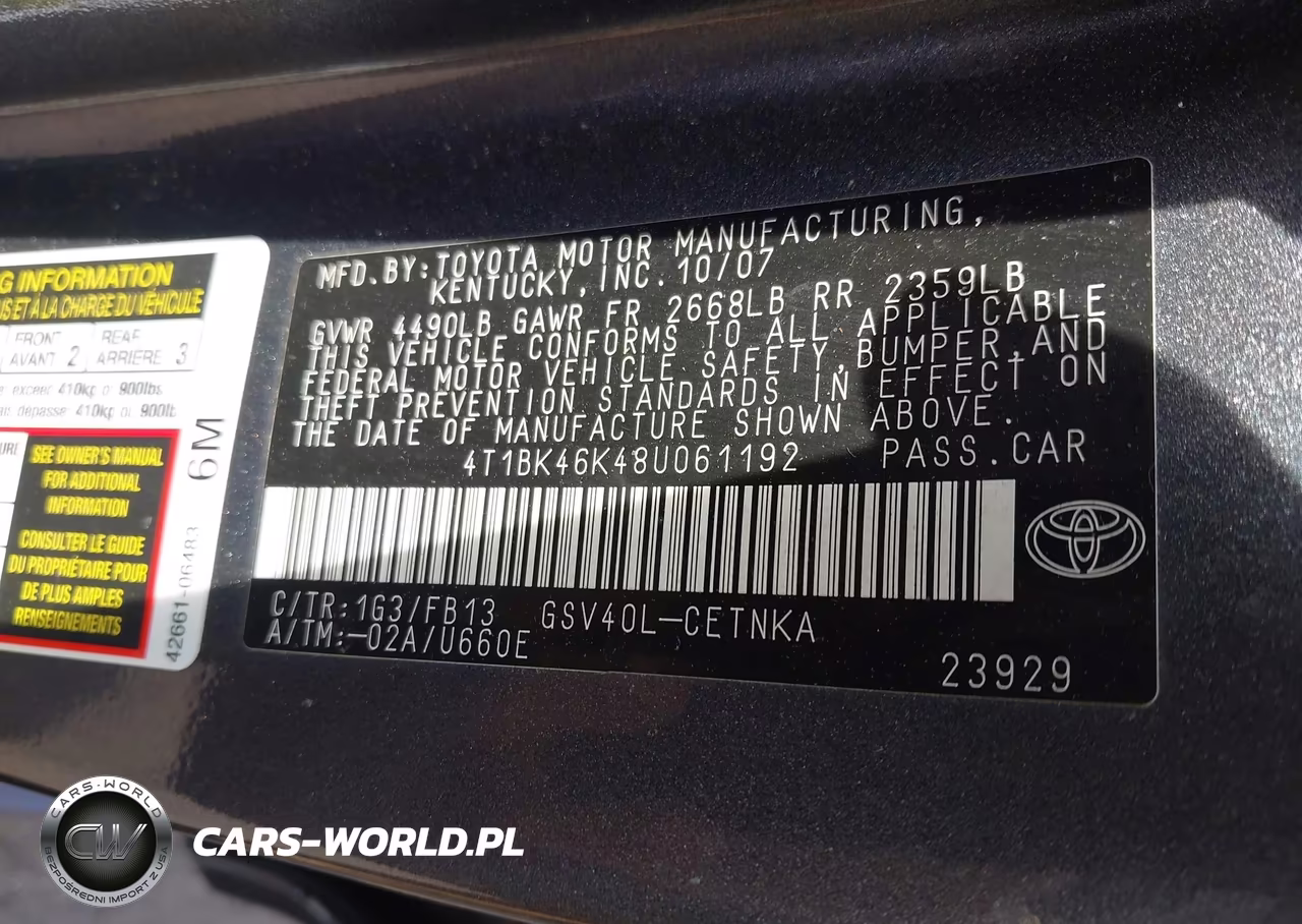2008 Toyota Camry Le VIN:4T1BK46K48U061192 - 9