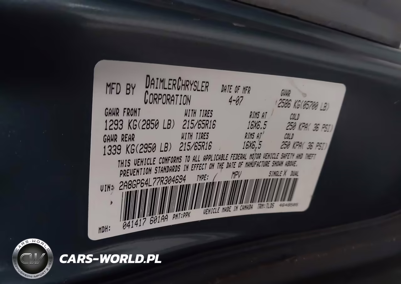 2007 Chrysler Town & Country Limited VIN:2A8GP64L77R304694 - 9