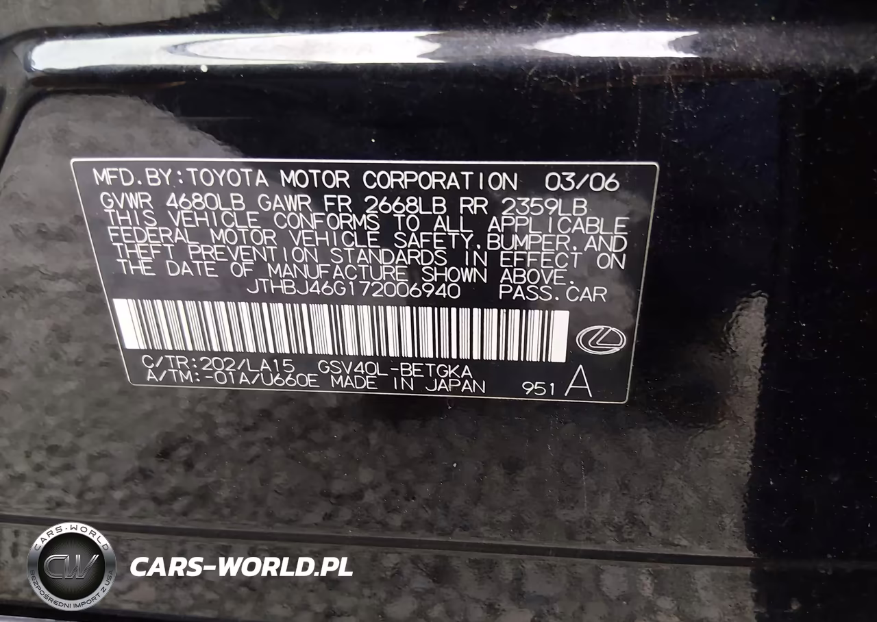 2007 Lexus Es 350 VIN:JTHBJ46G172006940 - 9