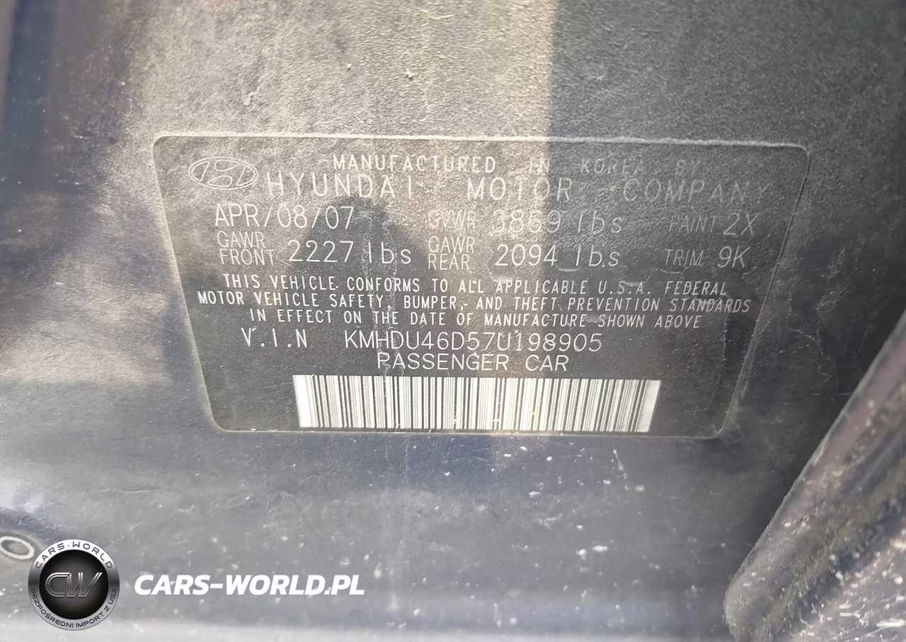 2007 Hyundai Elantra VIN:KMHDU46D57U198905 - 9