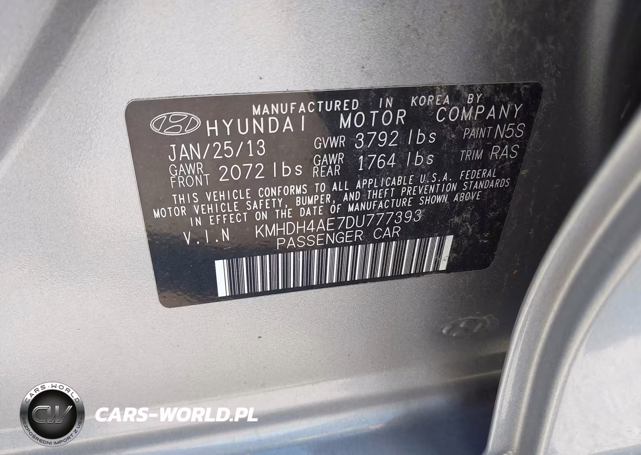 2013 Hyundai Elantra Gls VIN:KMHDH4AE7DU777393 - 9