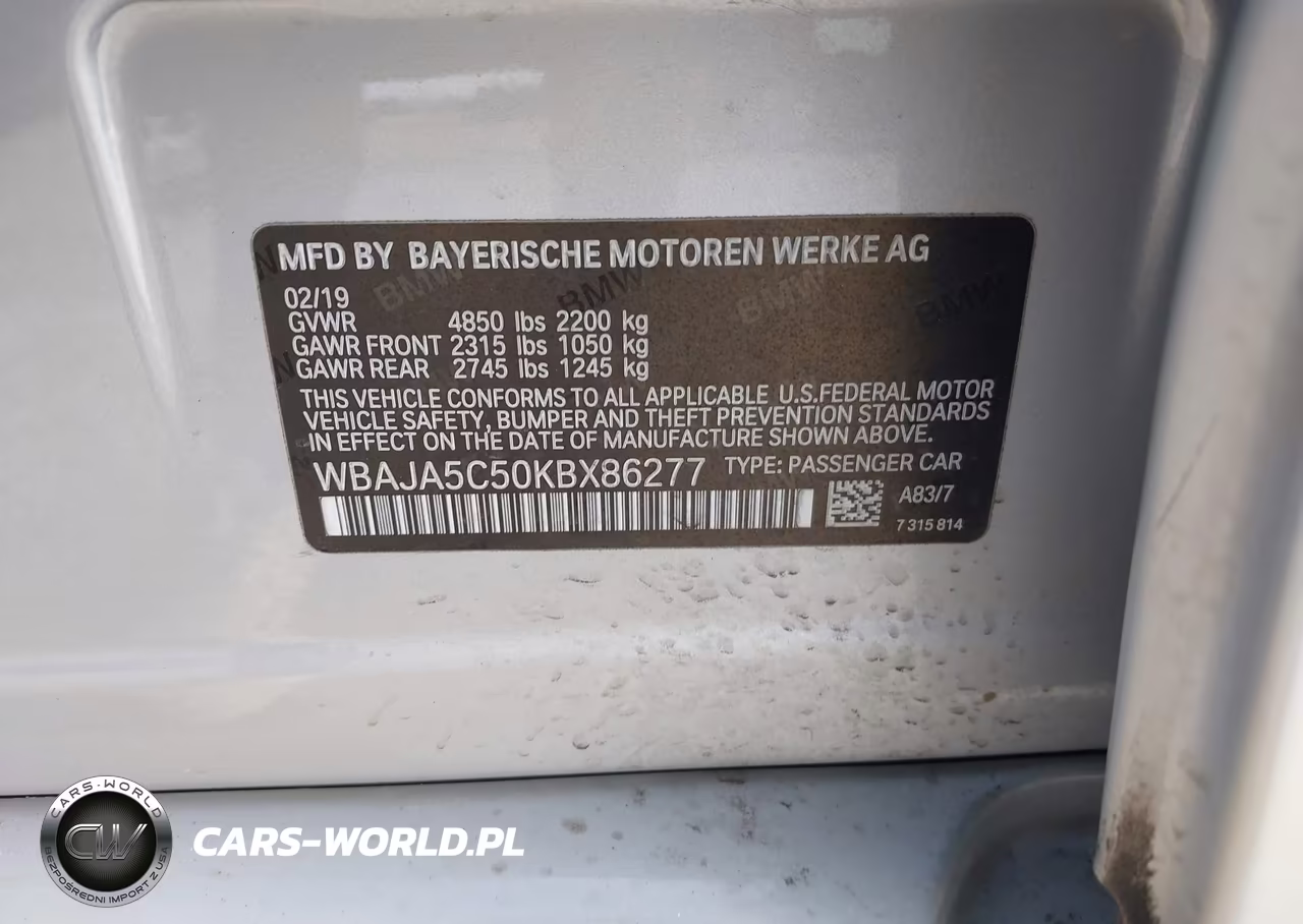 2019 BMW 530I VIN:WBAJA5C50KBX86277 - 9