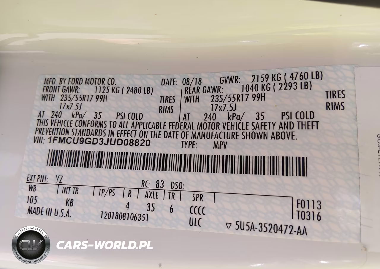 2018 Ford Escape Se VIN:1FMCU9GD3JUD08820 - 9