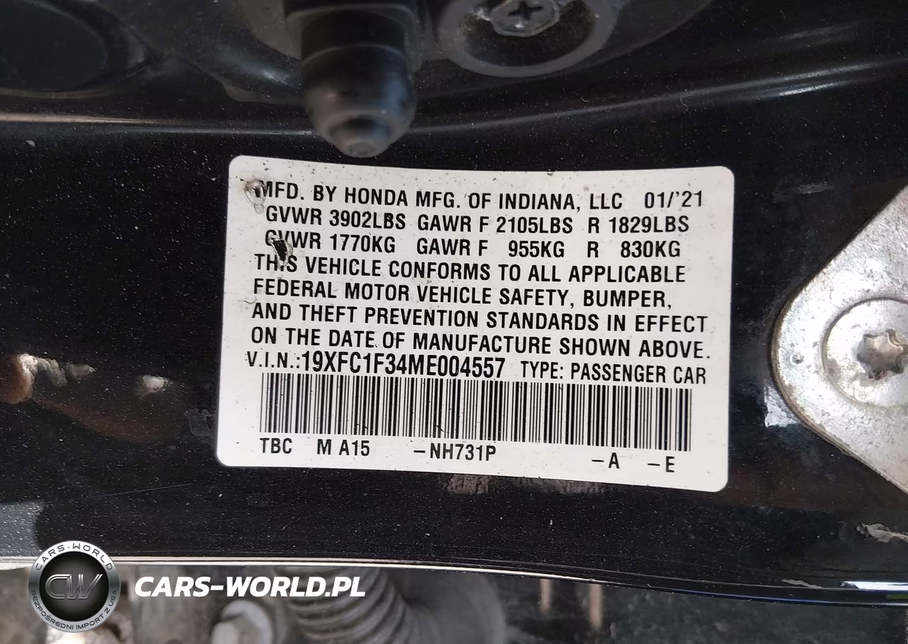 2021 Honda Civic Ex VIN:19XFC1F34ME004557 - 9