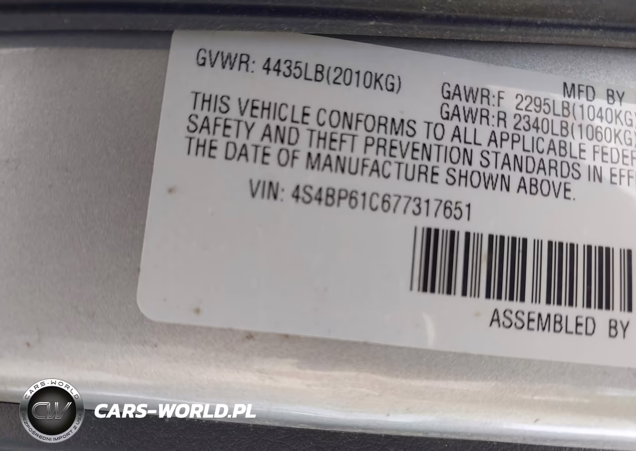 2007 Subaru Outback 2.5I Basic VIN:4S4BP61C677317651 - 9