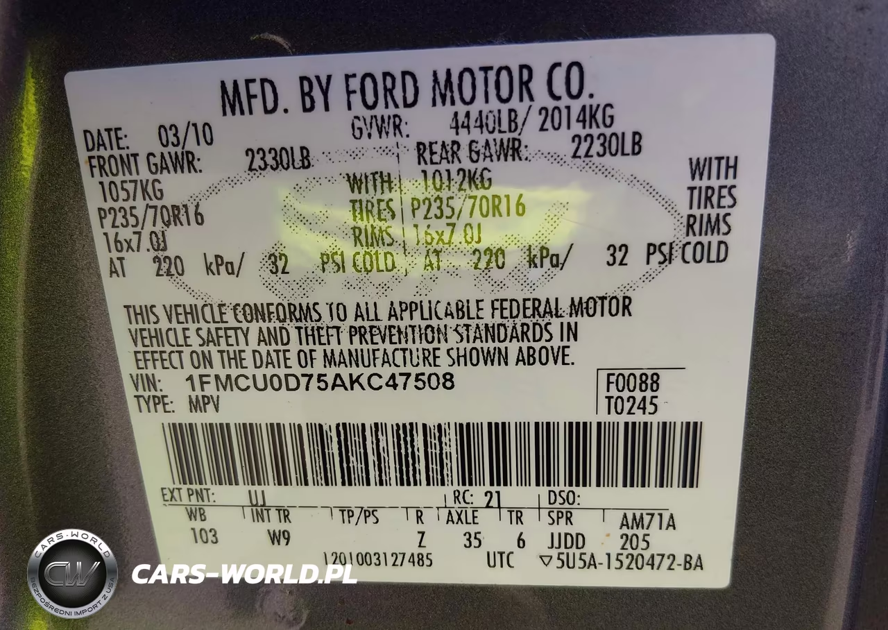 2010 Ford Escape Xlt VIN:1FMCU0D75AKC47508 - 9