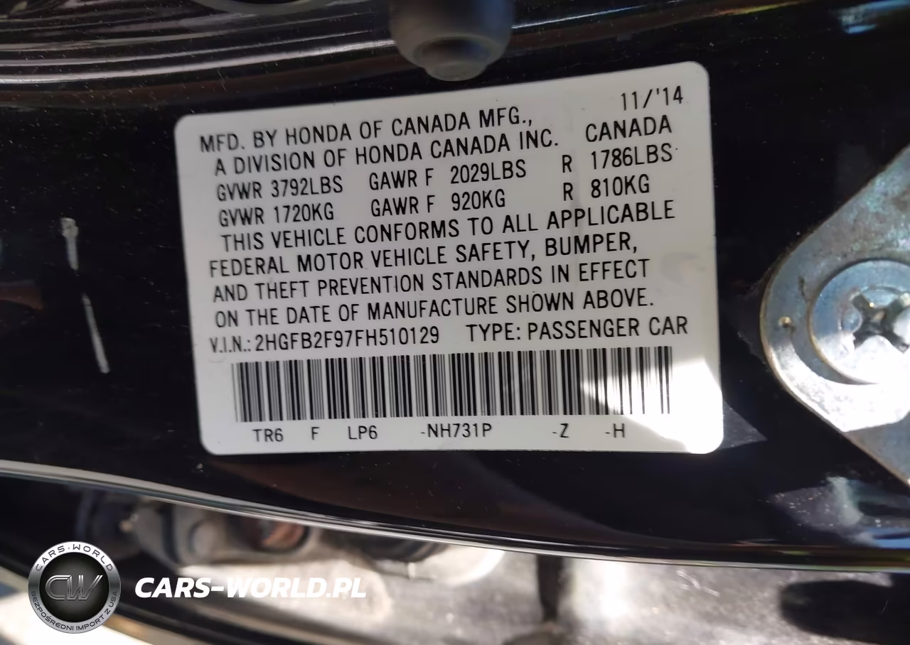 2015 Honda Civic Ex-L VIN:2HGFB2F97FH510129 - 9