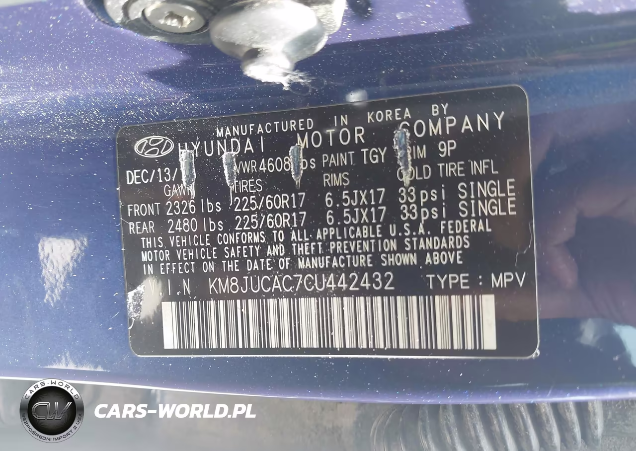 2012 Hyundai Tucson Gls VIN:KM8JUCAC7CU442432 - 9