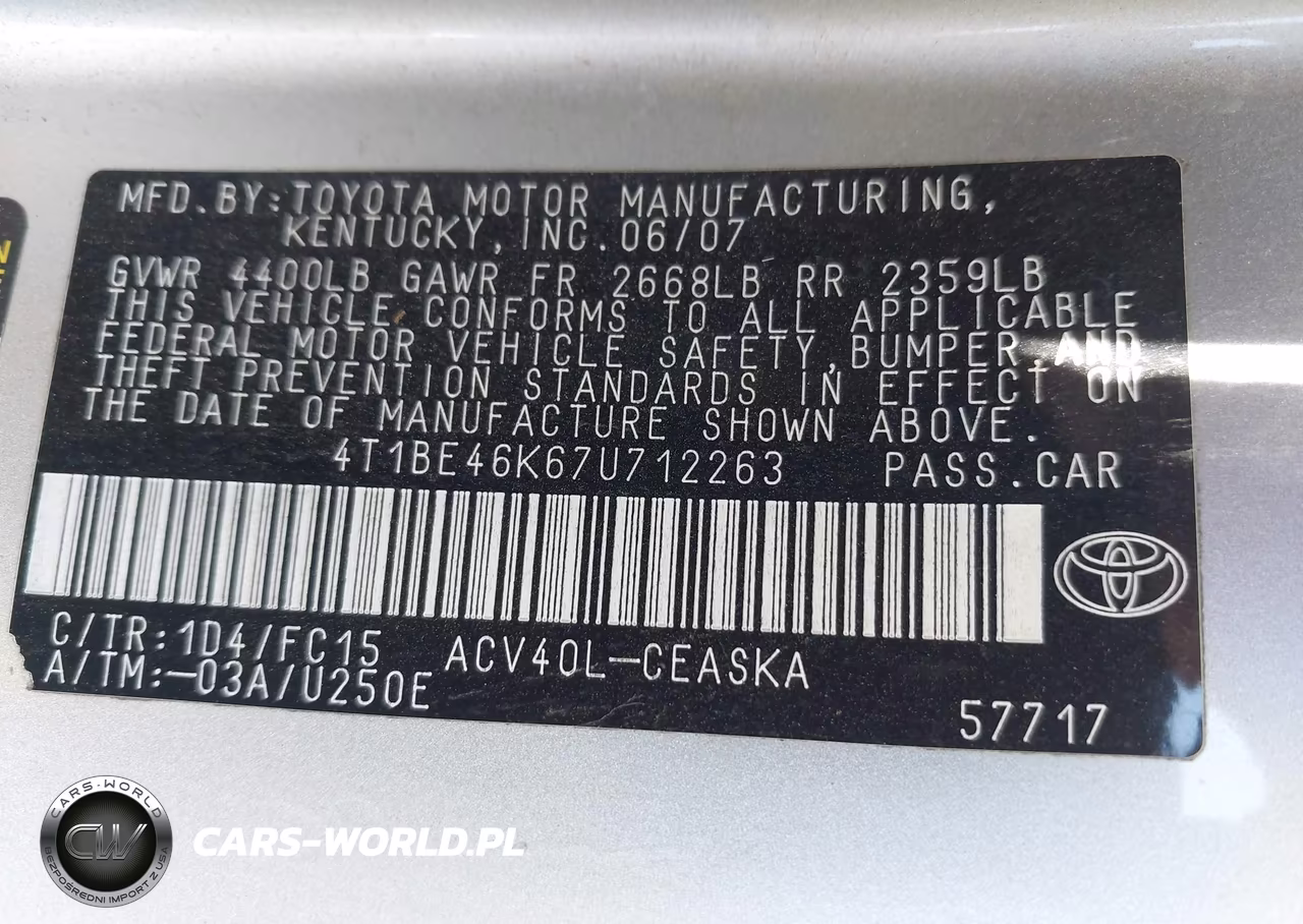 2007 Toyota Camry Se VIN:4T1BE46K67U712263 - 9