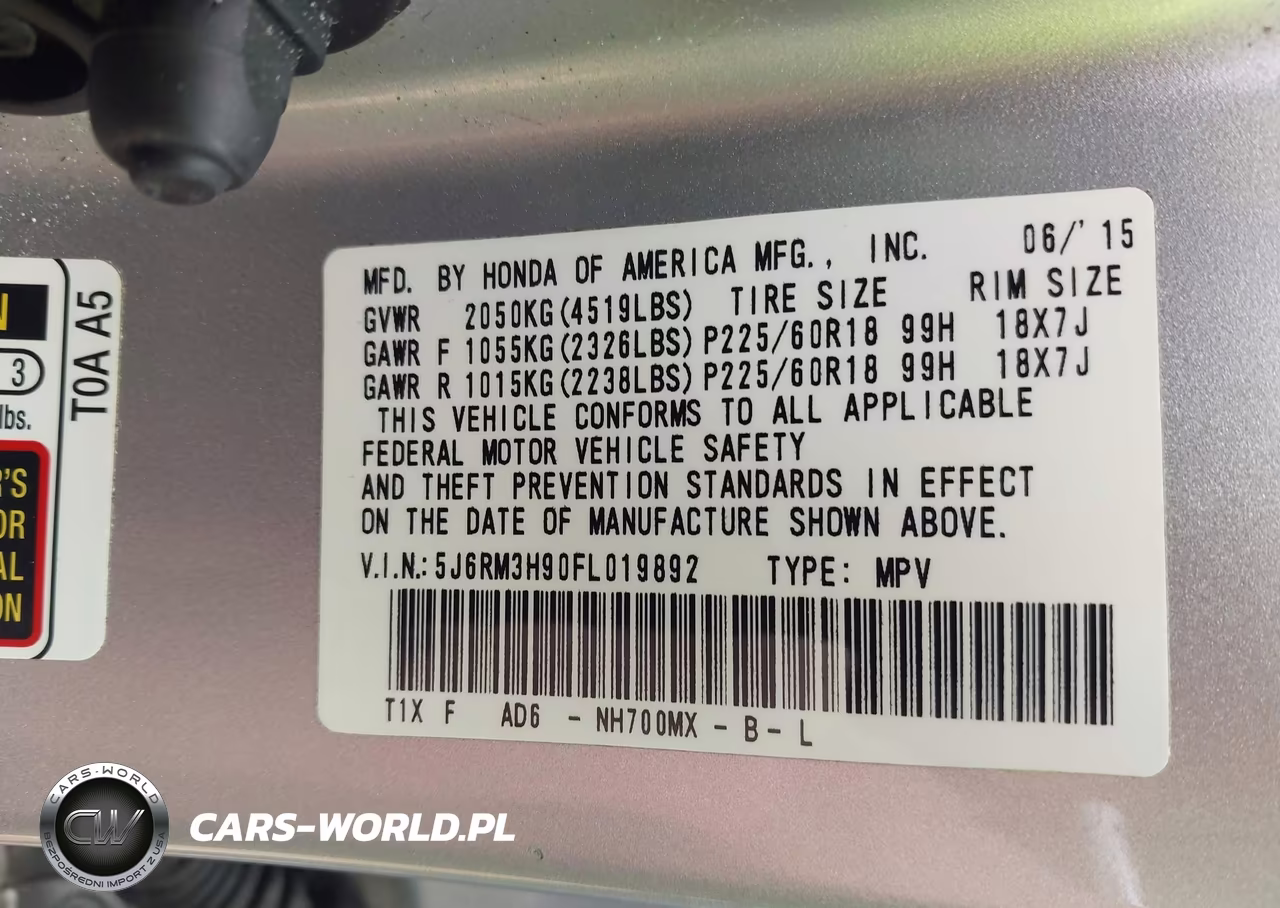 2015 Honda Cr-V Touring VIN:5J6RM3H90FL019892 - 9