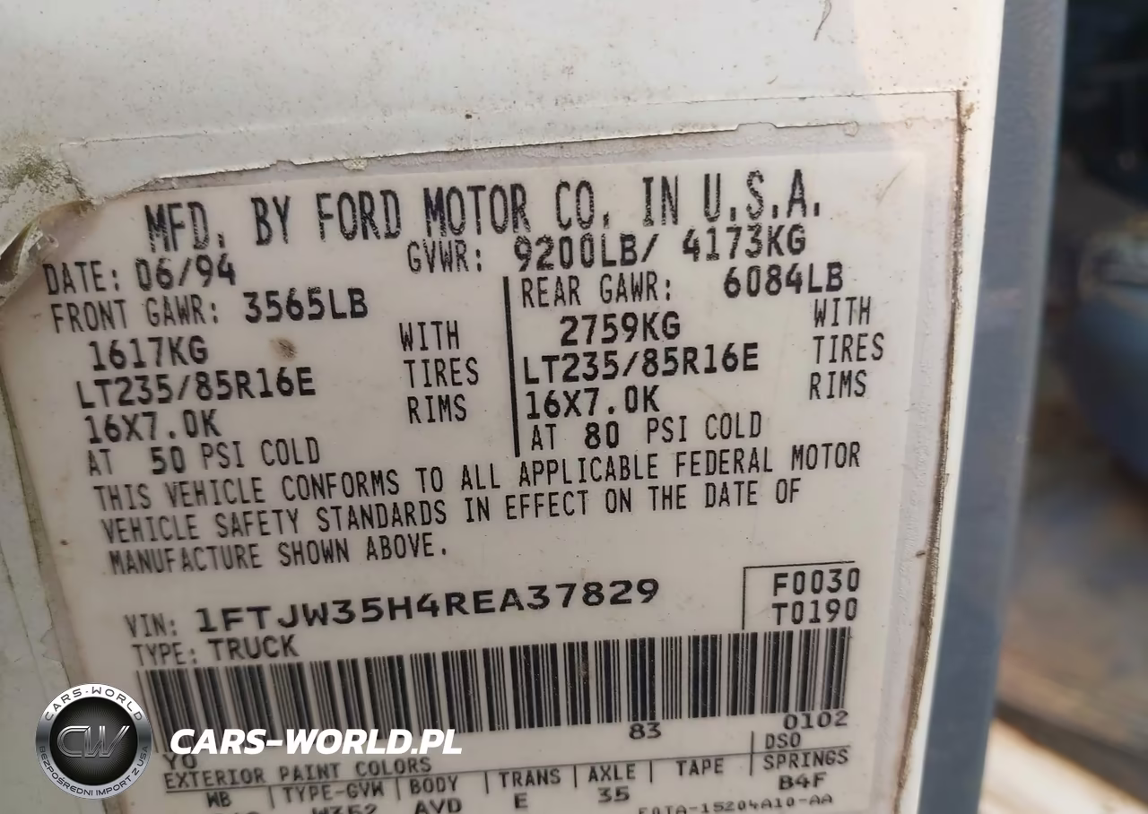 1994 Ford F350 VIN:1FTJW35H4REA37829 - 9