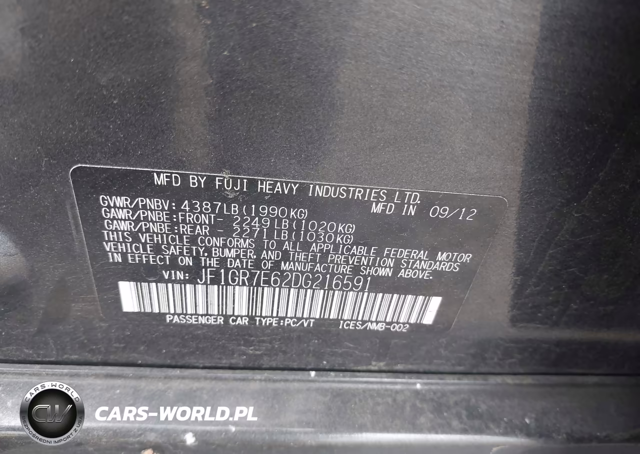 2013 Subaru Impreza Wrx VIN:JF1GR7E62DG216591 - 9