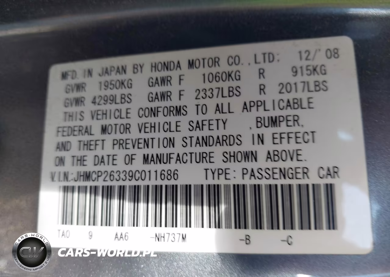 2009 Honda Accord 2.4 Lx VIN:JHMCP26339C011686 - 9