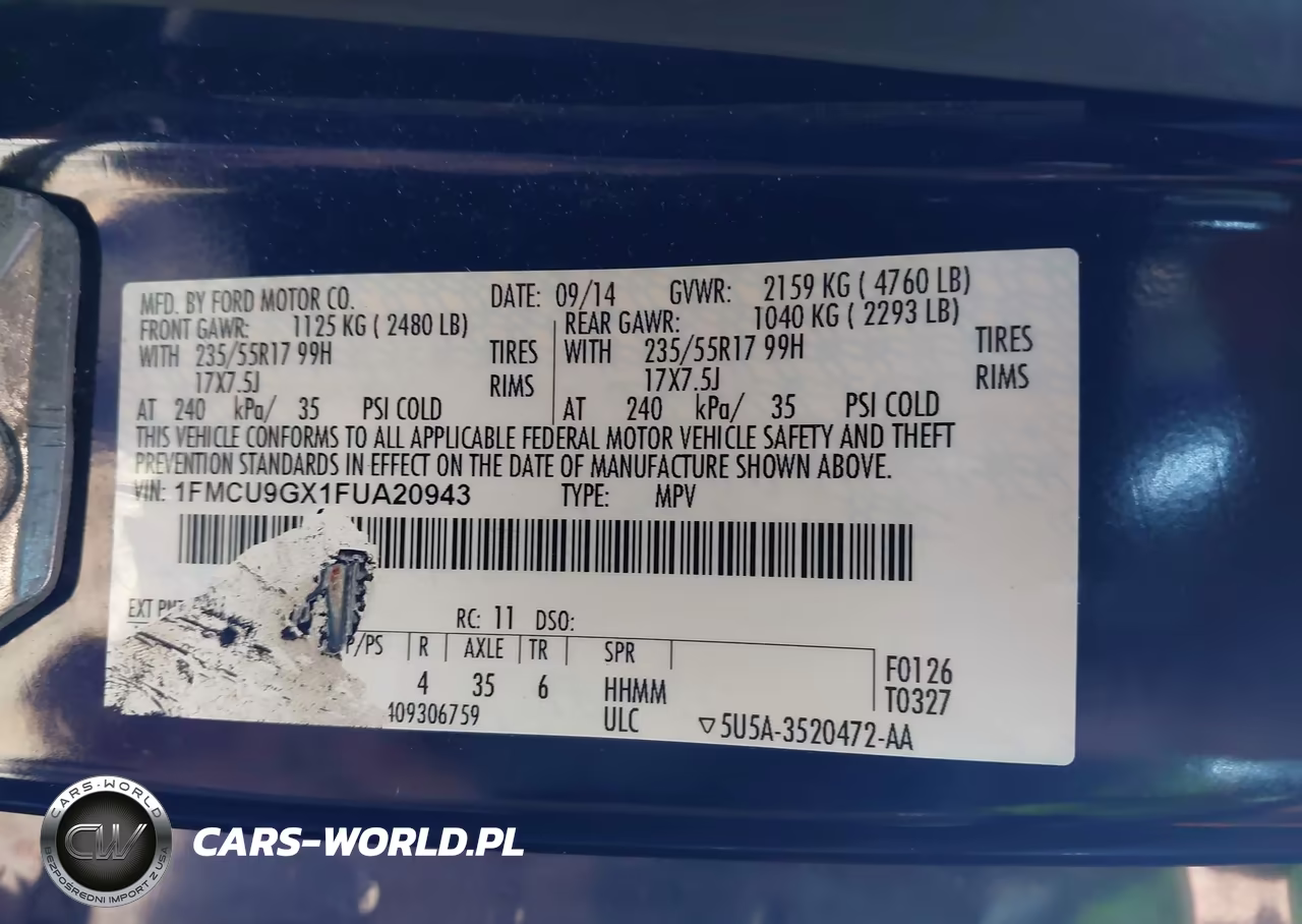 2015 Ford Escape Se VIN:1FMCU9GX1FUA20943 - 9