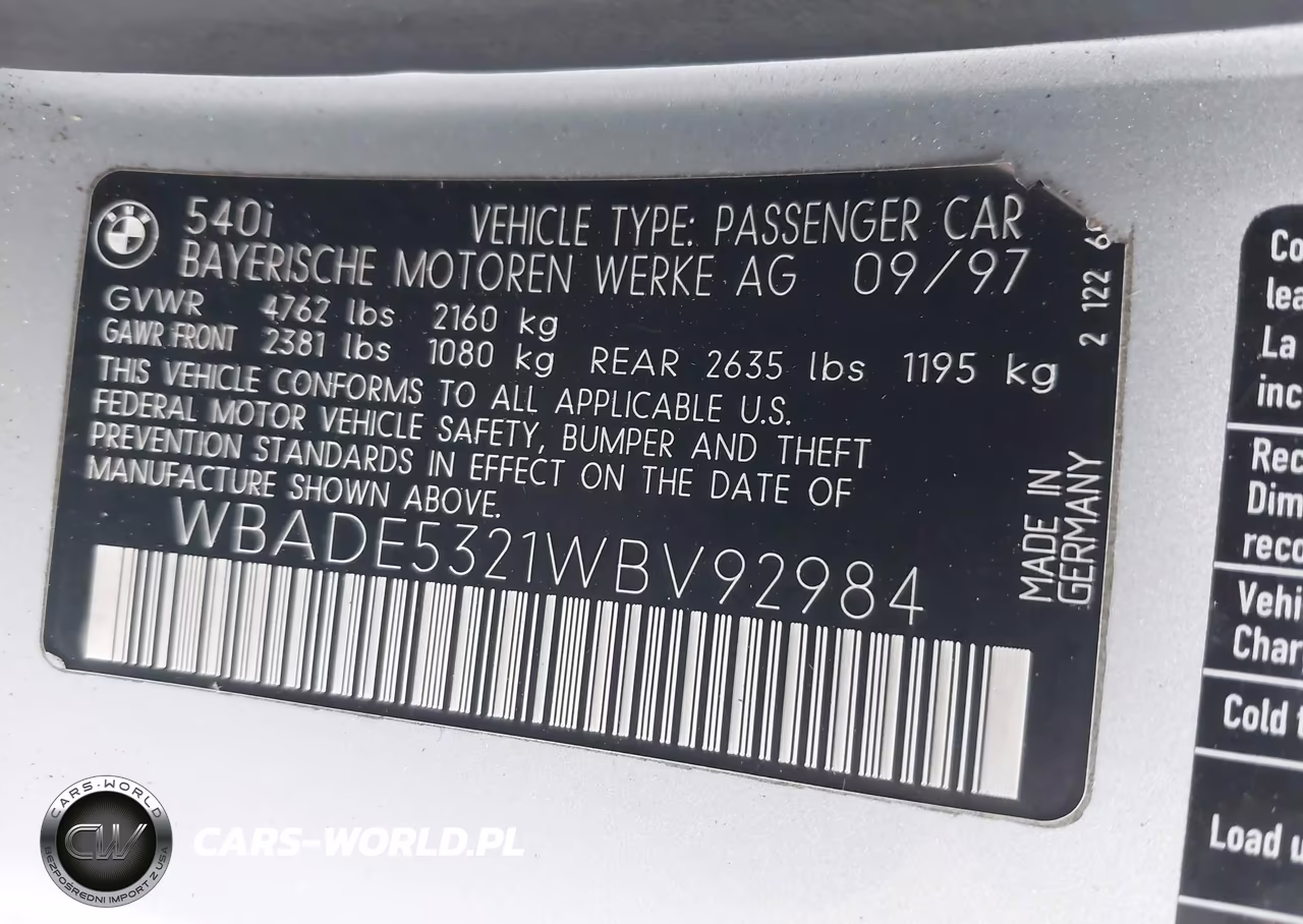 1998 BMW 540I VIN:WBADE5321WBV92984 - 9